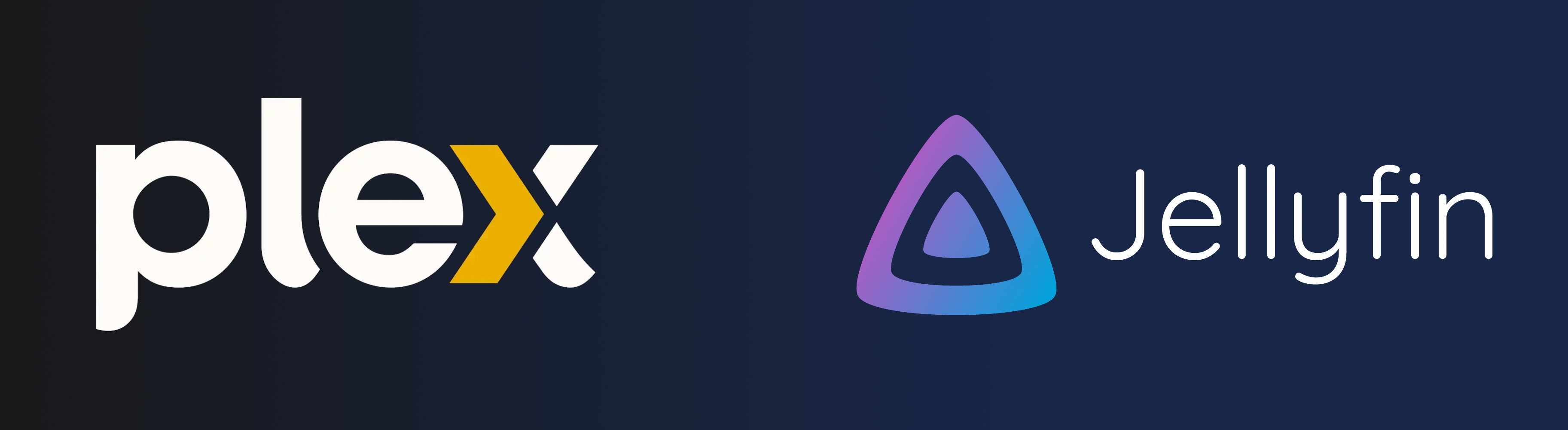 The logos of Plex and Jellyfin