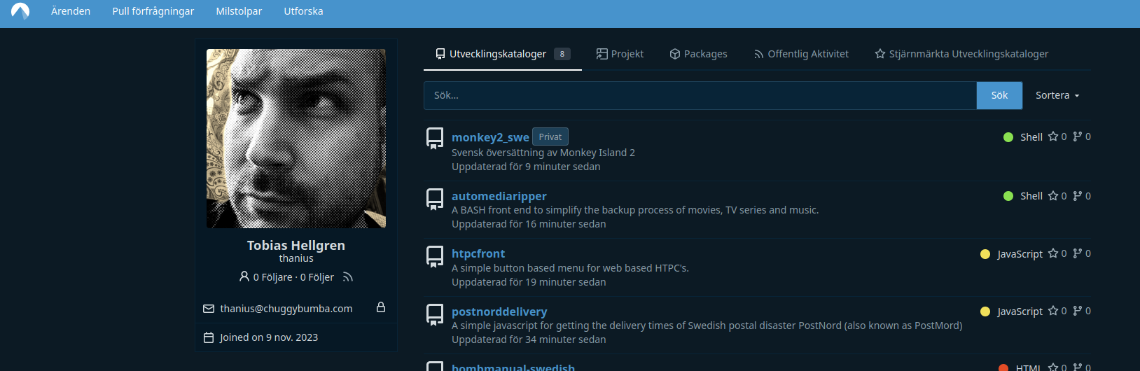 A screenshot of my Codeberg profile